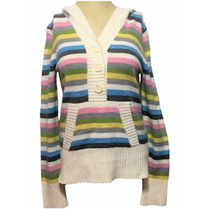 Aeropostale Hoodie Sweater Women's Large LS Button Front Pocket Stripes …